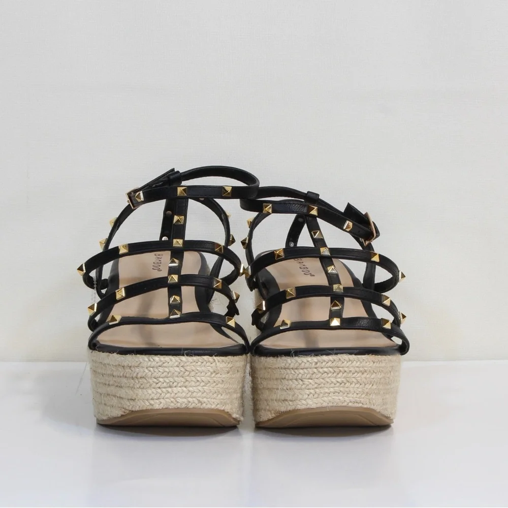 Bamboo Black Strappy Espadrille Studded Platform Gladiator Sandals NWOT
